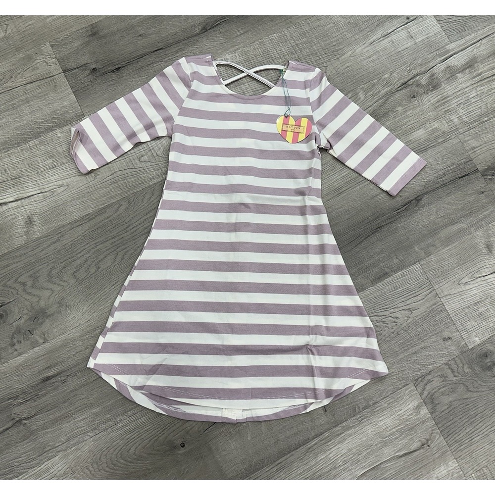 Hayden Girls Purple Striped Dress W/ Buttons Down The‎ Back Size S NWT NEW
